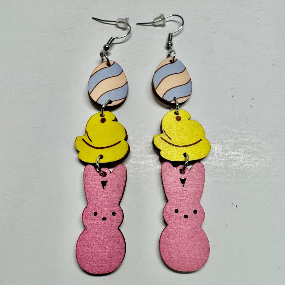 Peeps Earrings - Easter Egg  - Bunny Earrings - Dangling Earrings - New! - Picture 3 of 5